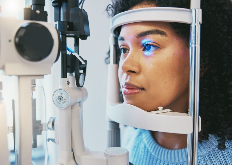 young woman at an eye exam